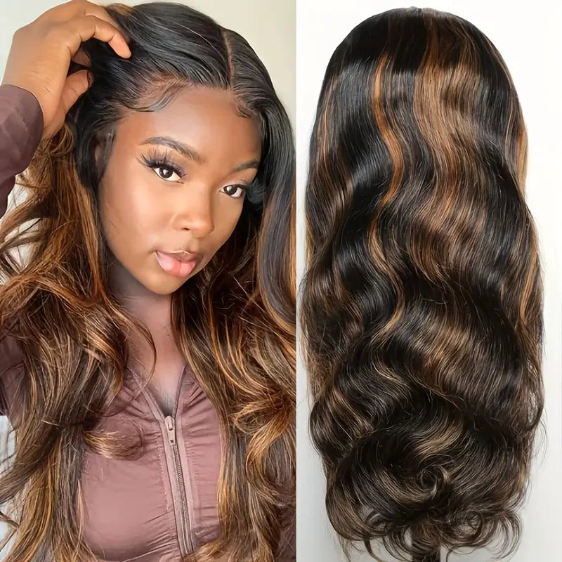 5x5 Glueless Lace Front Wig with Brown Highlights - Pre-Plucked Loose Body