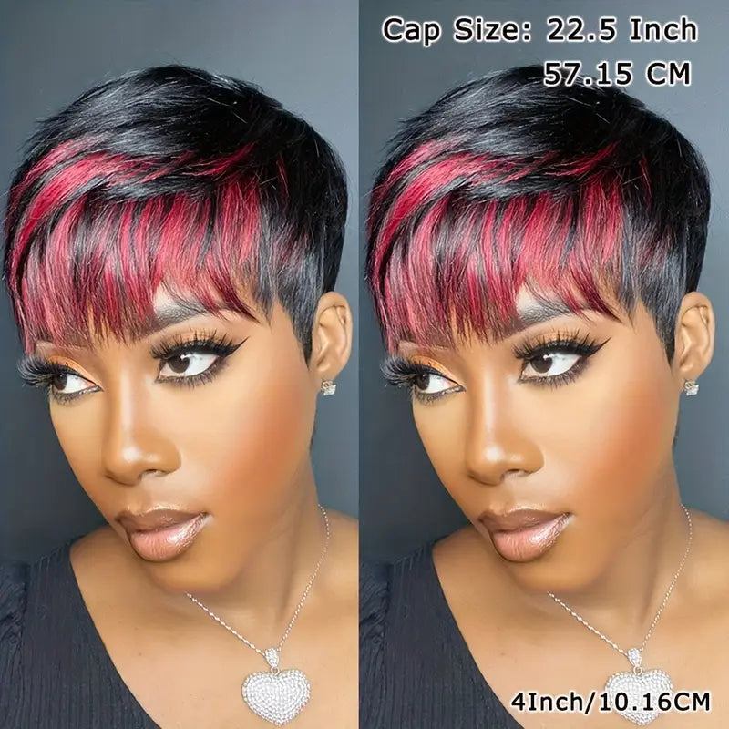Women's Brazilian Remy Human Hair Wig - Glueless Layered Pixie Cut with Bangs,
